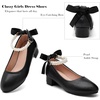 image:imageDADAWEN Girls Dress Shoes Mary Jane Pumps Chunky Low Heels Bow Pearl Ankle Strap Flower Girl Wedding Party Princess Shoes for Toddler Little Big KidBlack