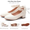 image:imageDADAWEN Girls Dress Shoes Mary Jane Pumps Chunky Low Heels Bow Pearl Ankle Strap Flower Girl Wedding Party Princess Shoes for Toddler Little Big KidWhite
