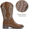 image:imageDADAWEN Womens Cowboy Boots Mid Calf Cowgirl Boots Embroidered Square Toe Pull On Western BootsBrown