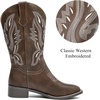 image:imageDADAWEN Womens Cowboy Boots Mid Calf Cowgirl Boots Embroidered Square Toe Pull On Western BootsDark Brown