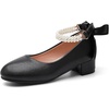 image:imageDADAWEN Girls Dress Shoes Mary Jane Pumps Chunky Low Heels Bow Pearl Ankle Strap Flower Girl Wedding Party Princess Shoes for Toddler Little Big KidBlack