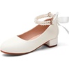 image:imageDADAWEN Girls Dress Shoes Mary Jane Pumps Chunky Low Heels Bow Pearl Ankle Strap Flower Girl Wedding Party Princess Shoes for Toddler Little Big KidWhite