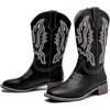 image:imageDADAWEN Womens Cowboy Boots Mid Calf Cowgirl Boots Embroidered Square Toe Pull On Western BootsBlack