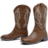 image:imageDADAWEN Womens Cowboy Boots Mid Calf Cowgirl Boots Embroidered Square Toe Pull On Western BootsBrown