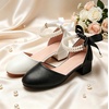 image:imageDADAWEN Girls Dress Shoes Closed Toe Chunky Low Heels Bow Pearl Ankle Strap Flower Girl Wedding Party Pump Shoes for Toddler Little Big KidWhite
