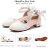 image:imageDADAWEN Girls Dress Shoes Closed Toe Chunky Low Heels Bow Pearl Ankle Strap Flower Girl Wedding Party Pump Shoes for Toddler Little Big KidWhite