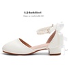 image:imageDADAWEN Girls Dress Shoes Closed Toe Chunky Low Heels Bow Pearl Ankle Strap Flower Girl Wedding Party Pump Shoes for Toddler Little Big KidWhite