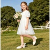 image:imageDADAWEN Girls Dress Shoes Closed Toe Chunky Low Heels Bow Pearl Ankle Strap Flower Girl Wedding Party Pump Shoes for Toddler Little Big KidWhite