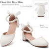 image:imageDADAWEN Girls Dress Shoes Closed Toe Chunky Low Heels Bow Pearl Ankle Strap Flower Girl Wedding Party Pump Shoes for Toddler Little Big KidWhite
