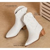 image:imageDADAWEN Western Boots For Women Embroidered Pointed Toe Cowgirl Boots Chunky Heel Cowboy Boots Pull On Outdoor Mid Calf BootiesBeige