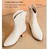 image:imageDADAWEN Western Boots For Women Embroidered Pointed Toe Cowgirl Boots Chunky Heel Cowboy Boots Pull On Outdoor Mid Calf BootiesBeige