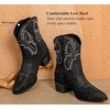 image:imageDADAWEN Western Boots For Women Embroidered Pointed Toe Cowgirl Boots Chunky Heel Cowboy Boots Pull On Outdoor Mid Calf BootiesBlack