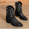 image:imageDADAWEN Western Boots For Women Embroidered Pointed Toe Cowgirl Boots Chunky Heel Cowboy Boots Pull On Outdoor Mid Calf BootiesBlack