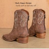 image:imageDADAWEN Western Boots For Women Embroidered Pointed Toe Cowgirl Boots Chunky Heel Cowboy Boots Pull On Outdoor Mid Calf BootiesBrown