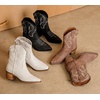 image:imageDADAWEN Western Boots For Women Embroidered Pointed Toe Cowgirl Boots Chunky Heel Cowboy Boots Pull On Outdoor Mid Calf BootiesBrown