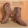 image:imageDADAWEN Western Boots For Women Embroidered Pointed Toe Cowgirl Boots Chunky Heel Cowboy Boots Pull On Outdoor Mid Calf BootiesBrown