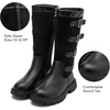 image:imageDADAWEN Girls Knee High Boots with Fashion Buckle Side Zipper Round Toe Winter Tall Riding Boots for ToddlerLittle KidBig KidBlack