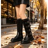 image:imageDADAWEN Girls Knee High Boots with Fashion Buckle Side Zipper Round Toe Winter Tall Riding Boots for ToddlerLittle KidBig KidBlack