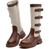 image:imageDADAWEN Girls Knee High Boots with Fashion Buckle Side Zipper Round Toe Winter Tall Riding Boots for ToddlerLittle KidBig KidBrown