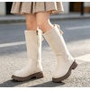 image:imageDADAWEN Girls Knee High Boots Fashion Bow Round Toe Side Zipper Winter Tall Riding Boots for ToddlerLittle KidBig KidCream White
