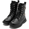 image:imageDADAWEN Boys Girls Waterproof Mid Calf Combat Boots Fashion Buckle Side Zipper Lace Up Ankle Booties for ToddlerLittle KidBig KidBlack