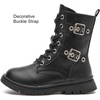image:imageDADAWEN Boys Girls Waterproof Mid Calf Combat Boots Fashion Buckle Side Zipper Lace Up Ankle Booties for ToddlerLittle KidBig KidBlack