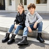 image:imageDADAWEN Boys Girls Waterproof Mid Calf Combat Boots Fashion Buckle Side Zipper Lace Up Ankle Booties for ToddlerLittle KidBig KidBlack