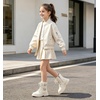 image:imageDADAWEN Boys Girls Waterproof Mid Calf Combat Boots Fashion Buckle Side Zipper Lace Up Ankle Booties for ToddlerLittle KidBig KidCream White