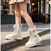 image:imageDADAWEN Boys Girls Waterproof Mid Calf Combat Boots Fashion Buckle Side Zipper Lace Up Ankle Booties for ToddlerLittle KidBig KidCream White