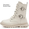image:imageDADAWEN Boys Girls Waterproof Mid Calf Combat Boots Fashion Buckle Side Zipper Lace Up Ankle Booties for ToddlerLittle KidBig KidCream White
