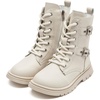 image:imageDADAWEN Boys Girls Waterproof Mid Calf Combat Boots Fashion Buckle Side Zipper Lace Up Ankle Booties for ToddlerLittle KidBig KidCream White