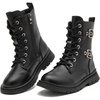image:imageDADAWEN Boys Girls Waterproof Mid Calf Combat Boots Fashion Buckle Side Zipper Lace Up Ankle Booties for ToddlerLittle KidBig KidBlack