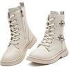 image:imageDADAWEN Boys Girls Waterproof Mid Calf Combat Boots Fashion Buckle Side Zipper Lace Up Ankle Booties for ToddlerLittle KidBig KidCream White