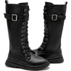 image:imageDADAWEN Boys Girls Knee High Boots Buckle Fashion Side Zipper Lace Up Combat Boots Winter Tall Riding Boots for ToddlerLittle KidBig KidBlack