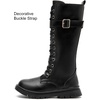 image:imageDADAWEN Boys Girls Knee High Boots Buckle Fashion Side Zipper Lace Up Combat Boots Winter Tall Riding Boots for ToddlerLittle KidBig KidBlack