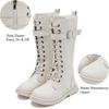 image:imageDADAWEN Boys Girls Knee High Boots Buckle Fashion Side Zipper Lace Up Combat Boots Winter Tall Riding Boots for ToddlerLittle KidBig KidWhite
