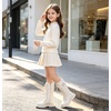 image:imageDADAWEN Boys Girls Knee High Boots Buckle Fashion Side Zipper Lace Up Combat Boots Winter Tall Riding Boots for ToddlerLittle KidBig KidWhite