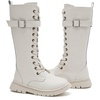 image:imageDADAWEN Boys Girls Knee High Boots Buckle Fashion Side Zipper Lace Up Combat Boots Winter Tall Riding Boots for ToddlerLittle KidBig KidWhite