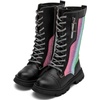 image:imageDADAWEN Boys Girls Riding Boots Knee High Kids Sparkly Rainbow LaceUp Waterproof Side Zipper Mid Calf Combat Winter Boots for ToddlerLittle KidBig KidBlack