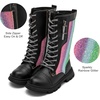 image:imageDADAWEN Boys Girls Riding Boots Knee High Kids Sparkly Rainbow LaceUp Waterproof Side Zipper Mid Calf Combat Winter Boots for ToddlerLittle KidBig KidBlack