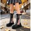 image:imageDADAWEN Boys Girls Riding Boots Knee High Kids Sparkly Rainbow LaceUp Waterproof Side Zipper Mid Calf Combat Winter Boots for ToddlerLittle KidBig KidBlack