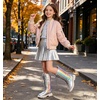 image:imageDADAWEN Boys Girls Riding Boots Knee High Kids Sparkly Rainbow LaceUp Waterproof Side Zipper Mid Calf Combat Winter Boots for ToddlerLittle KidBig KidSilver