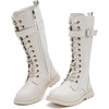 image:imageDADAWEN Boys Girls Knee High Boots Buckle Fashion Side Zipper Lace Up Combat Boots Winter Tall Riding Boots for ToddlerLittle KidBig KidWhite