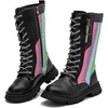 image:imageDADAWEN Boys Girls Riding Boots Knee High Kids Sparkly Rainbow LaceUp Waterproof Side Zipper Mid Calf Combat Winter Boots for ToddlerLittle KidBig KidBlack