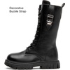 image:imageDADAWEN Boys Girls Knee High Boots Fashion Buckle Side Zipper Lace Up Mid Calf Combat Boots Tall Riding Boots for ToddlerLittle KidBig KidBlack