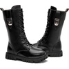 image:imageDADAWEN Boys Girls Knee High Boots Fashion Buckle Side Zipper Lace Up Mid Calf Combat Boots Tall Riding Boots for ToddlerLittle KidBig KidBlack