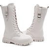 image:imageDADAWEN Boys Girls Knee High Boots Fashion Buckle Side Zipper Lace Up Mid Calf Combat Boots Tall Riding Boots for ToddlerLittle KidBig KidWhite