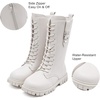 image:imageDADAWEN Boys Girls Knee High Boots Fashion Buckle Side Zipper Lace Up Mid Calf Combat Boots Tall Riding Boots for ToddlerLittle KidBig KidWhite