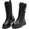 image:imageDADAWEN Boys Girls Knee High Boots Fashion Buckle Side Zipper Lace Up Mid Calf Combat Boots Tall Riding Boots for ToddlerLittle KidBig KidBlack