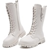 image:imageDADAWEN Boys Girls Knee High Boots Fashion Buckle Side Zipper Lace Up Mid Calf Combat Boots Tall Riding Boots for ToddlerLittle KidBig KidWhite
